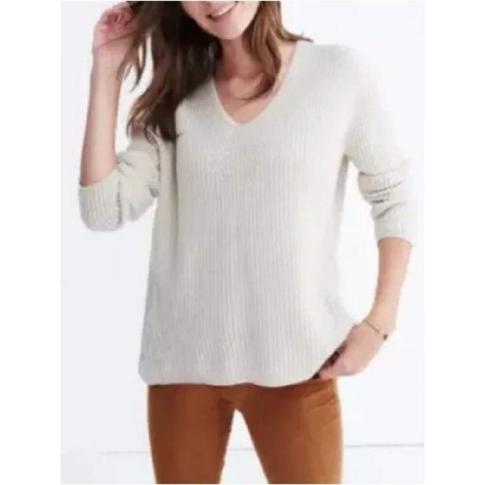 Madewell Oversized Slouchy Merino Wool Ribbed Knit Sweater Cream Large